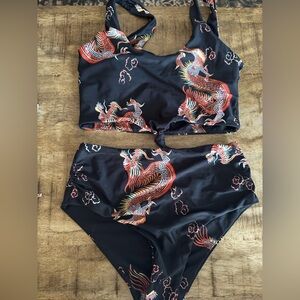 Dark blue Dragon Print Bikini Set